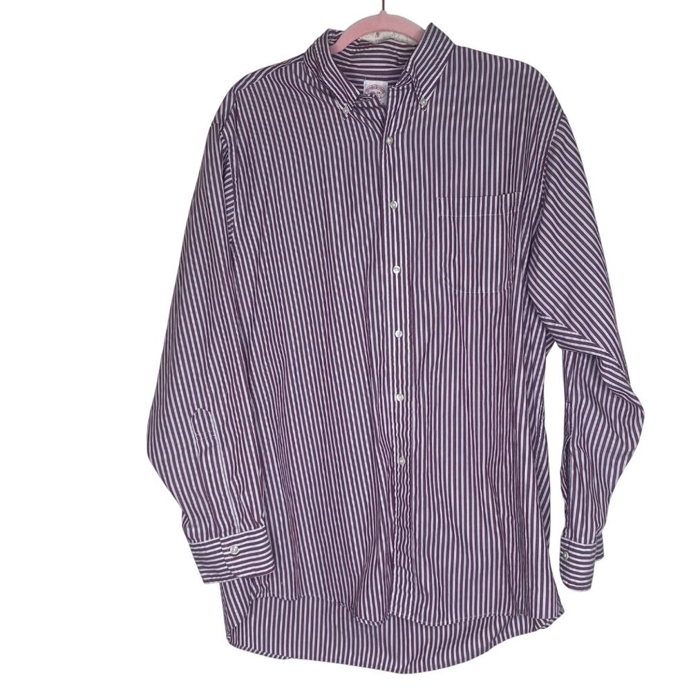 Brooks Brothers Mens Purple & White Striped Button-Up Dress Shirt Size 16.5/34 A